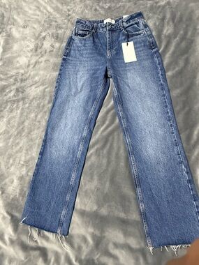 Zara Medium Blue High-Rise Straight Jeans